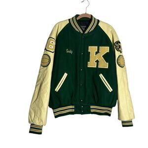 The Original Holloway Varsity Jacket Wool Leather Green Yellow Gold Size XL
